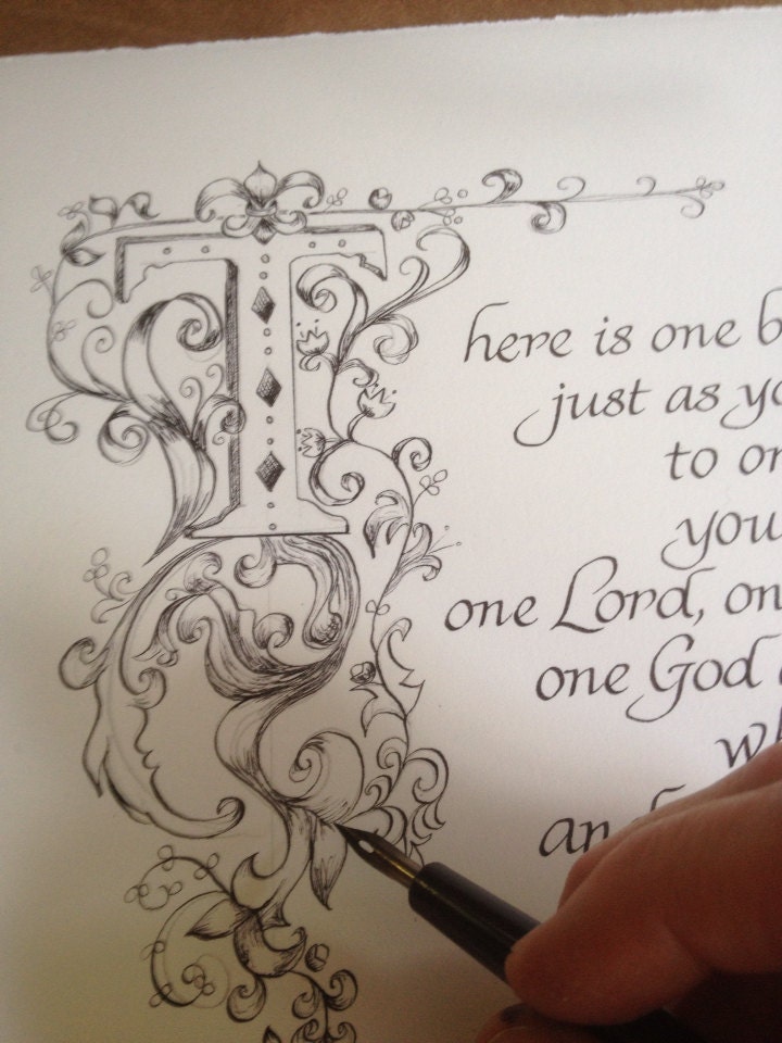 Custom calligraphy, calligraphy, made to order, original archive quality. 