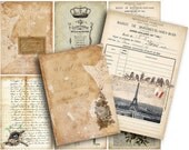 INSTANT DOWNLOAD diGital CoLLaGe Sheet ViNtaGe EpHeMera PaRiS PriNtaBle VintAge LaBelS FreNch SCriPts StaiNed, No. 163