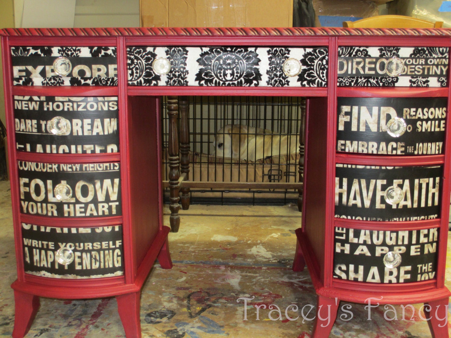 Custom Painted Vintage Pedestal Desk - MADE TO ORDER