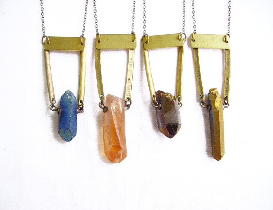 Raw Crystal Necklace - Rough Quartz Point Geometric Necklace - Stone Necklace of Your Choice - Modern Tribal Lapidary