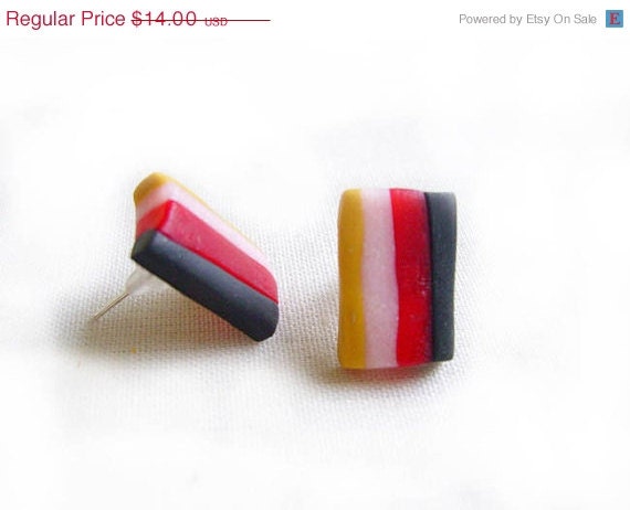 SUMMER SALE Ombre Stripe Post Earrings in Red, Pink, Brown, Yellow - Geometric Handmade Dangle Earrings - Eat Me NOT Collection