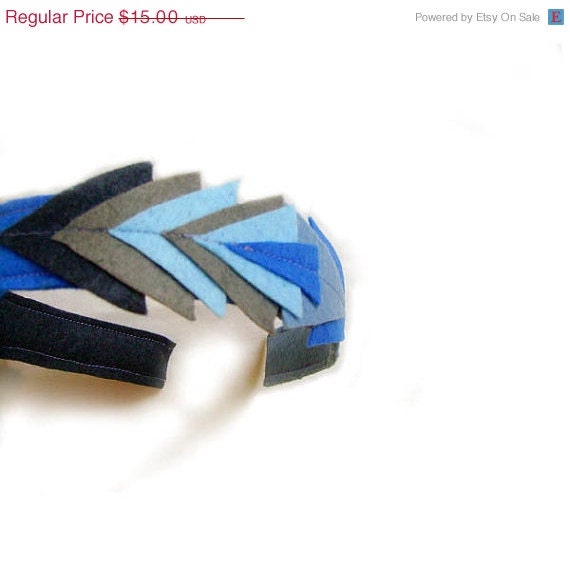 SUMMER SALE Geometric Felt Headband, Blue Arrows - Color Block Triangles in Blue and Grey