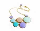 SUMMER SALE Pastel Bubbles Statement Necklace in Mint, Blue, Purple, Tan - Color Dot Collection - Handmade Polymer Clay Statement Necklace
