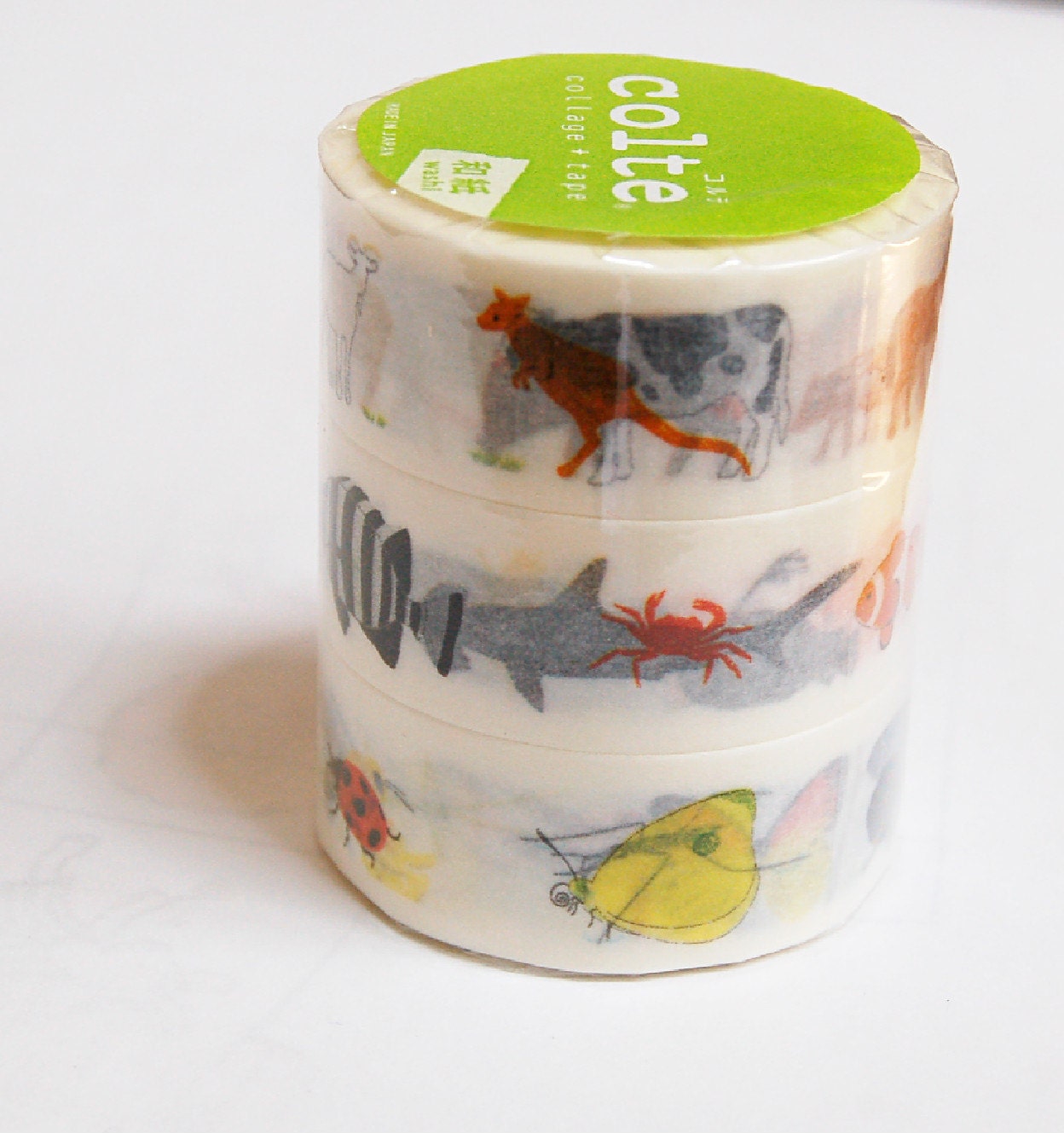 Japanese washi masking tape, 3 rolls set  15mm x 12M animals birds