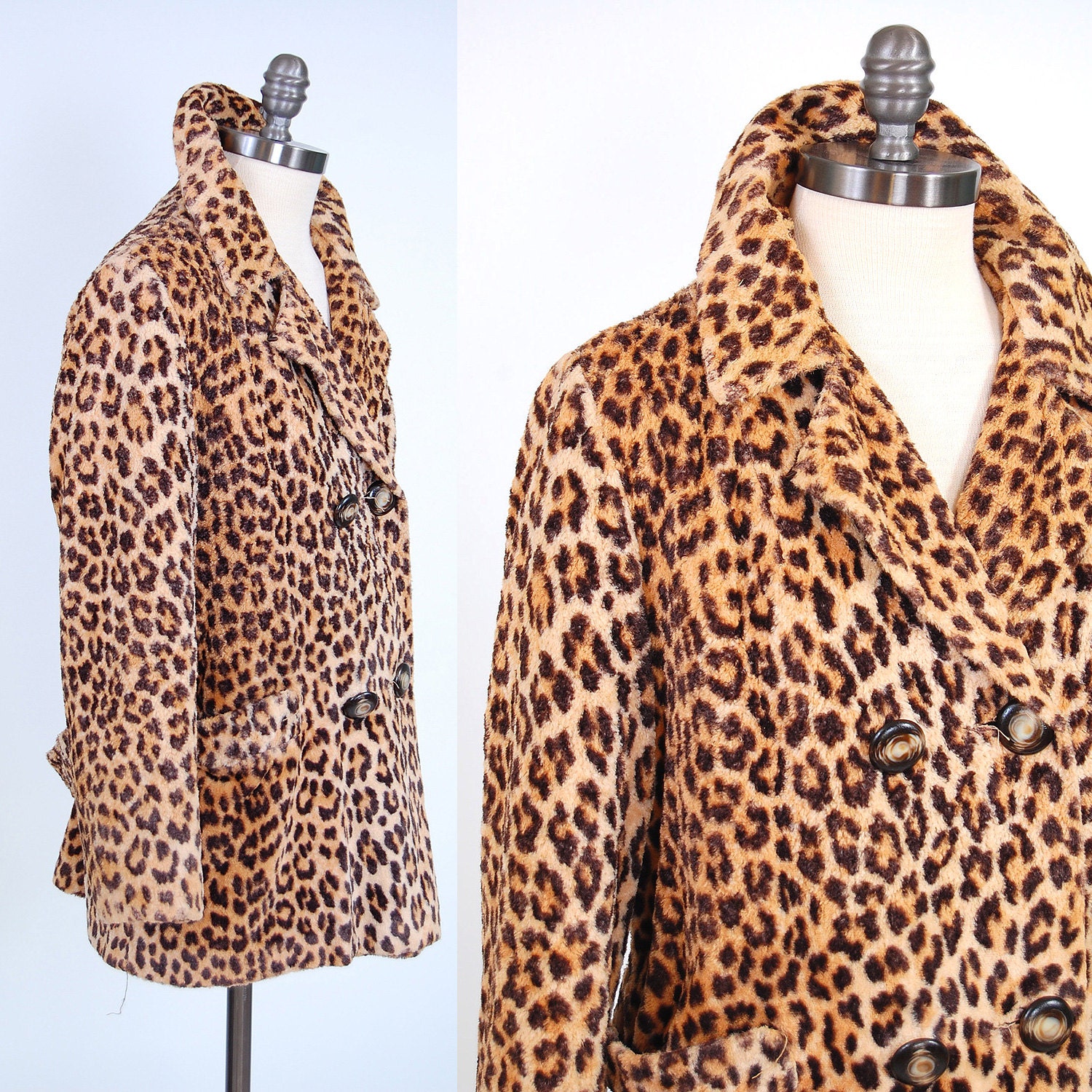 Vintage 60s LEOPARD faux fur coat / Rockabilly swing coat