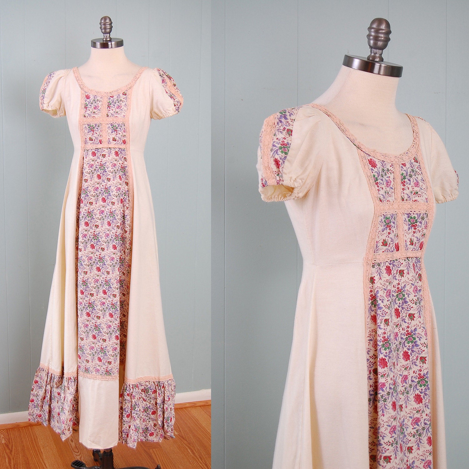 Vintage 70s cream floral Peasant prairie maxi dress by OOPS