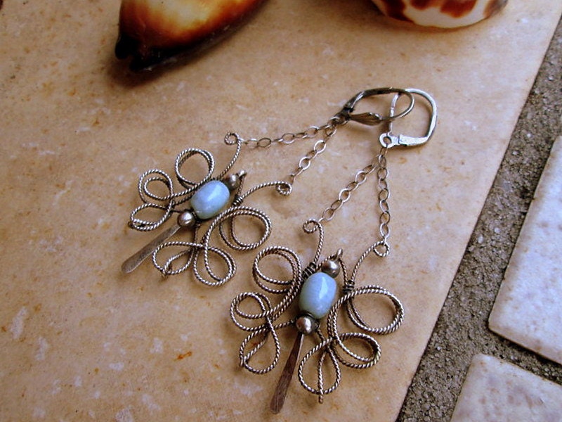 Larimar butterfly earrings in sterling silver