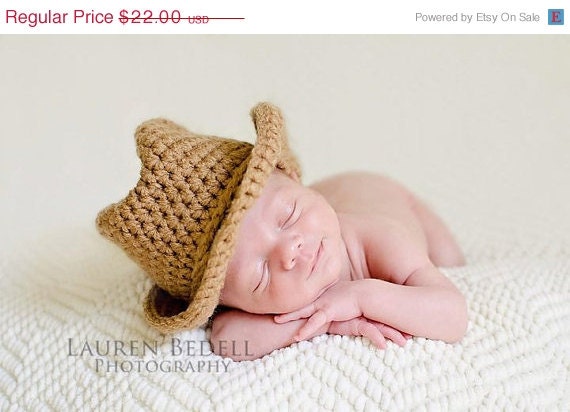 Sale Infant cowboy hat, baby cowgirl hat, children clothing, crochet cowboy hat, newborn hat, newborn photo prop, light borwn, pick size