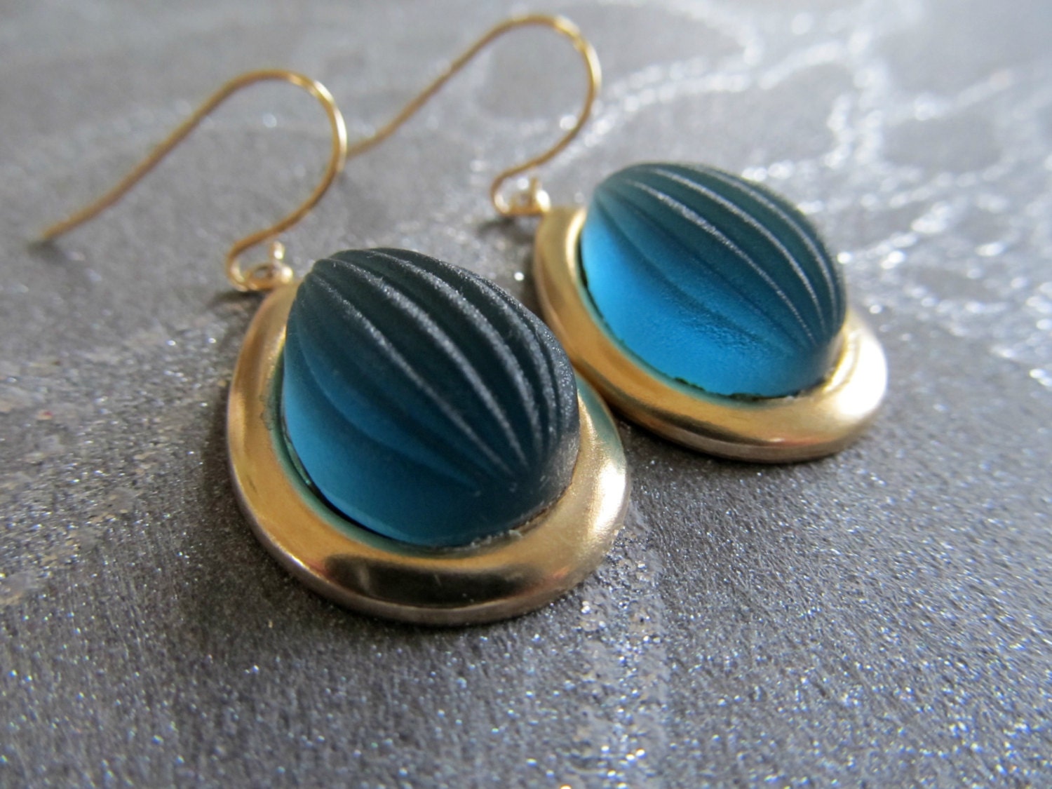 Vintage crystal earrings in matte blue