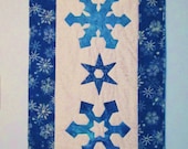 Quilted Winter Snowflake Table Runner Cobalt Blue and White