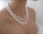 Bridal necklace, pearl necklace and earrings set, wedding jewelry, three strand necklace, wedding necklace, Swarovski pearl