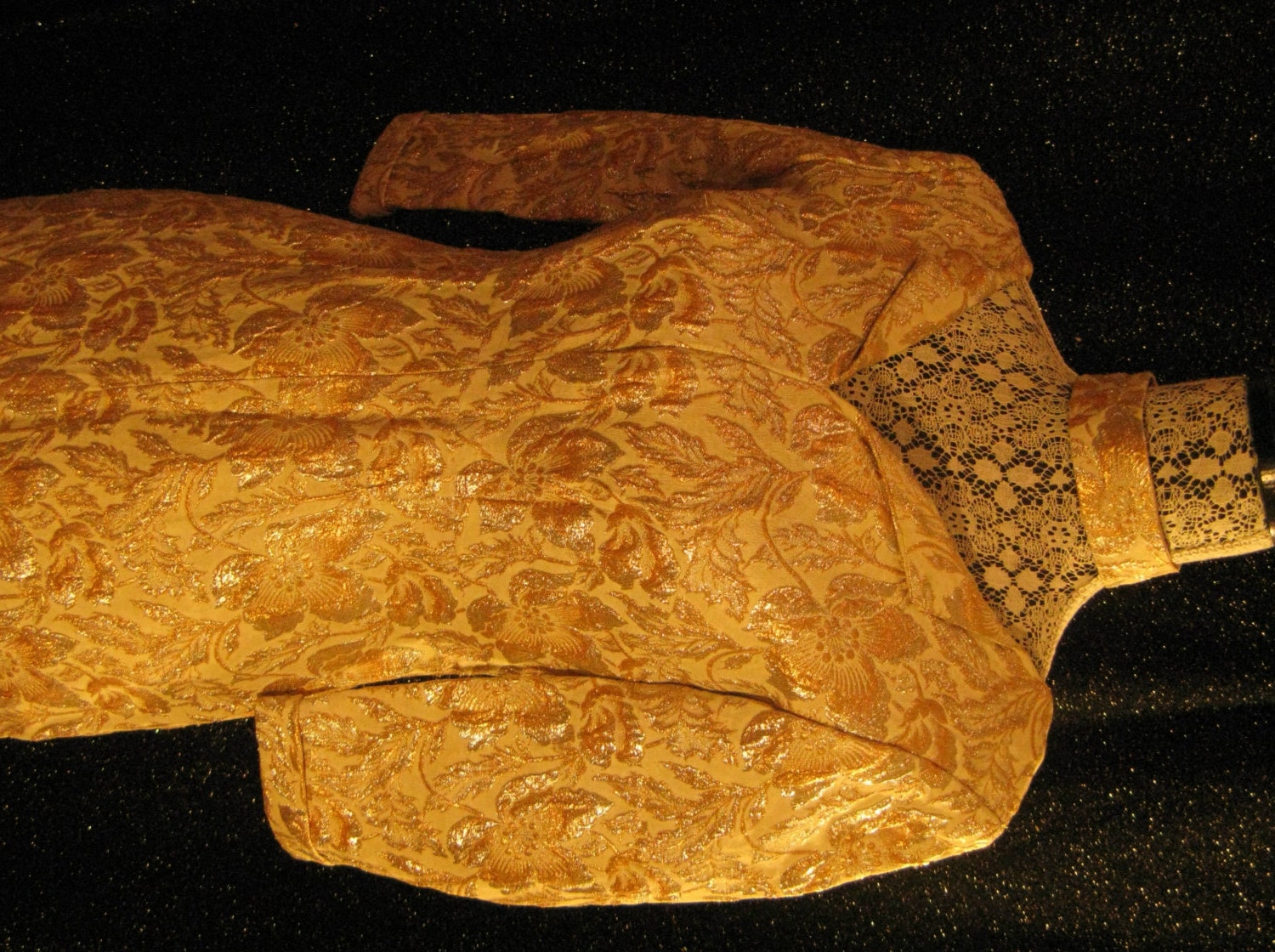 Vintage 50s Gold & Silver Brocade Cocktail Dress with Matching Choker, Small