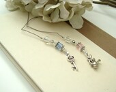 Pride and Prejudice Bookmark  - Jeweled Beaded Book Thong  in Pink, Light Blue, and Silver with Key and Teapot Charms for the Reading Lover
