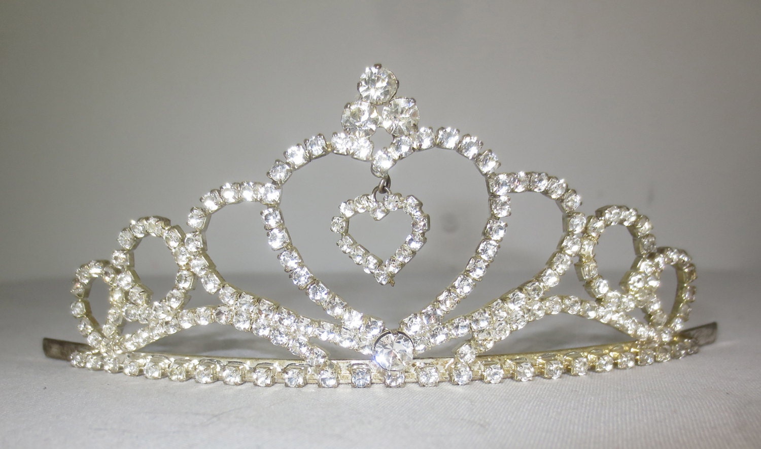 Vintage Rhinestone TIARA w/Heart in the Center Bridal Crown or Dress-up