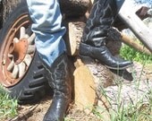 Vintage 1950's Tony Lama POINTY TOE Black Rockabilly Cowboy Boots - Man's Size 9 1/2D