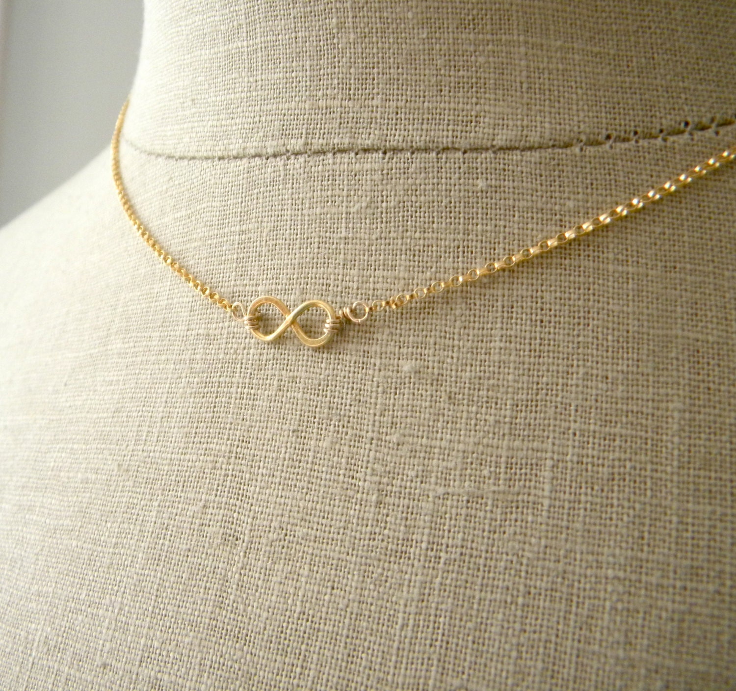 Infinity Necklace.  Gold.