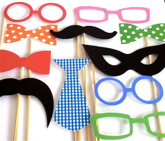 Photo Booth Props Party Pack Set of 11 Wedding Photo Props Party Photo Props Party Decorations Party Supplies Masks Glasses Mustache