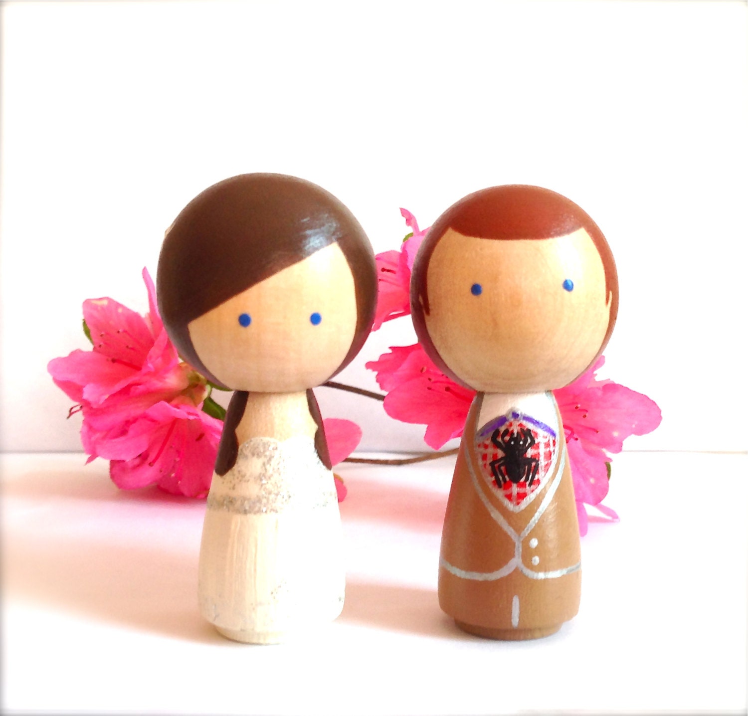 Superhero WEDDING CAKE TOPPER Kokeshi Superhero Themed Cake Topper Bride and Groom Set Keepsake Collectable Gift Comic Books Character