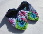 Most Colorful Crocheted Granny Square Slippers Ever Size Medium