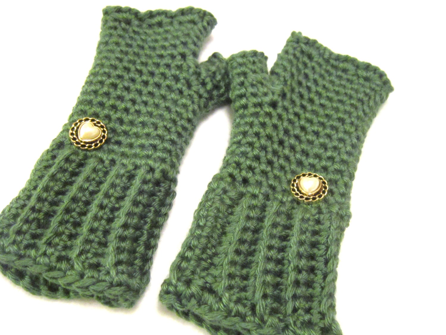Crochet Dark Sage Fingerless Gloves Mittens Size Small to Medium