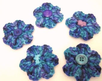 Crochet Button Applique Flowers