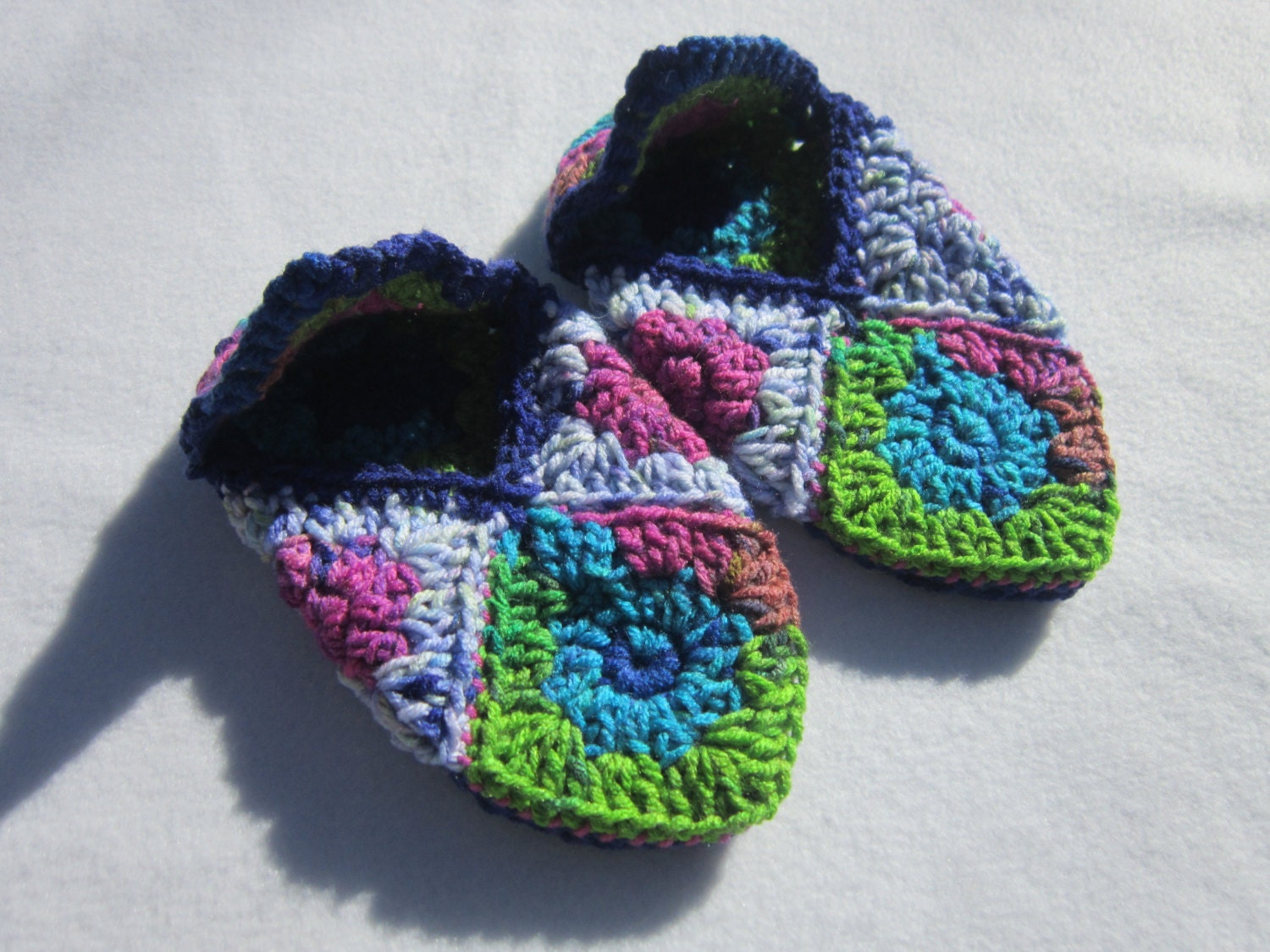 Most Colorful Crocheted Granny Square Slippers Ever Size Medium