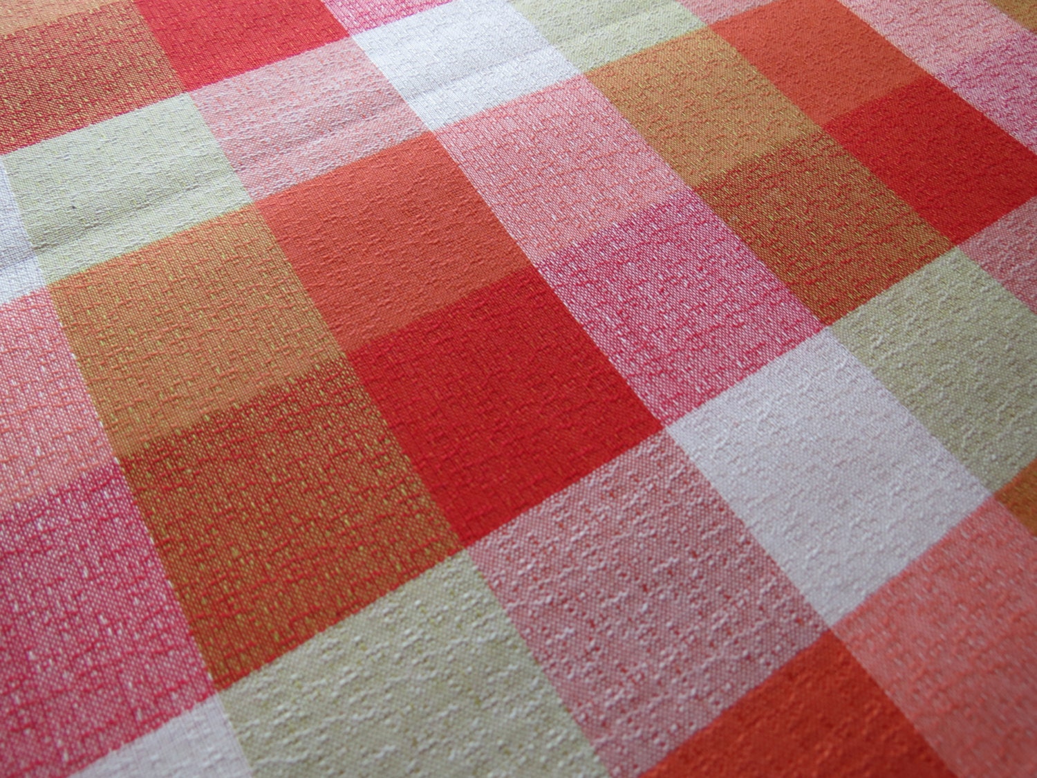 Vintage Fabric - Red Orange Tan Large Plaid Fabric - 3 2/3 yards x 36" wide