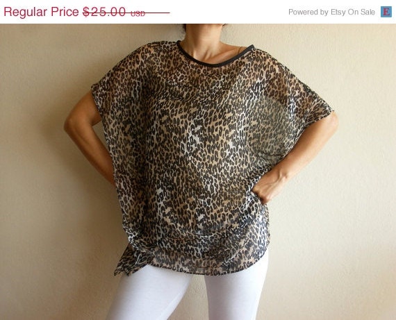 ON SALE 40 % OFF Leopard Kimono Sleeves Caftan Tunic Dress Feminine Top