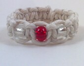 White Hemp Ring with Ruby and Silver Glass Beads