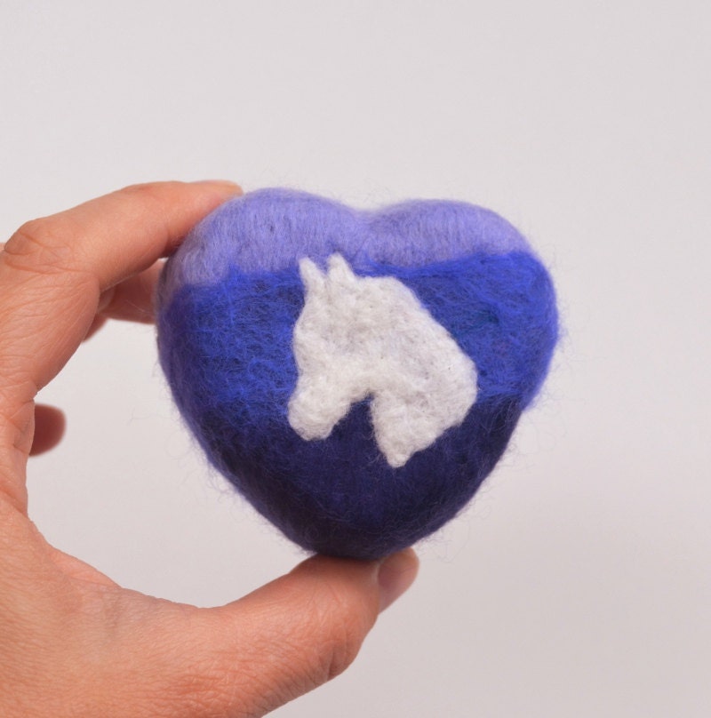 Felted Soap Ombre Blue Heart with Horse ( White Magnolia )
