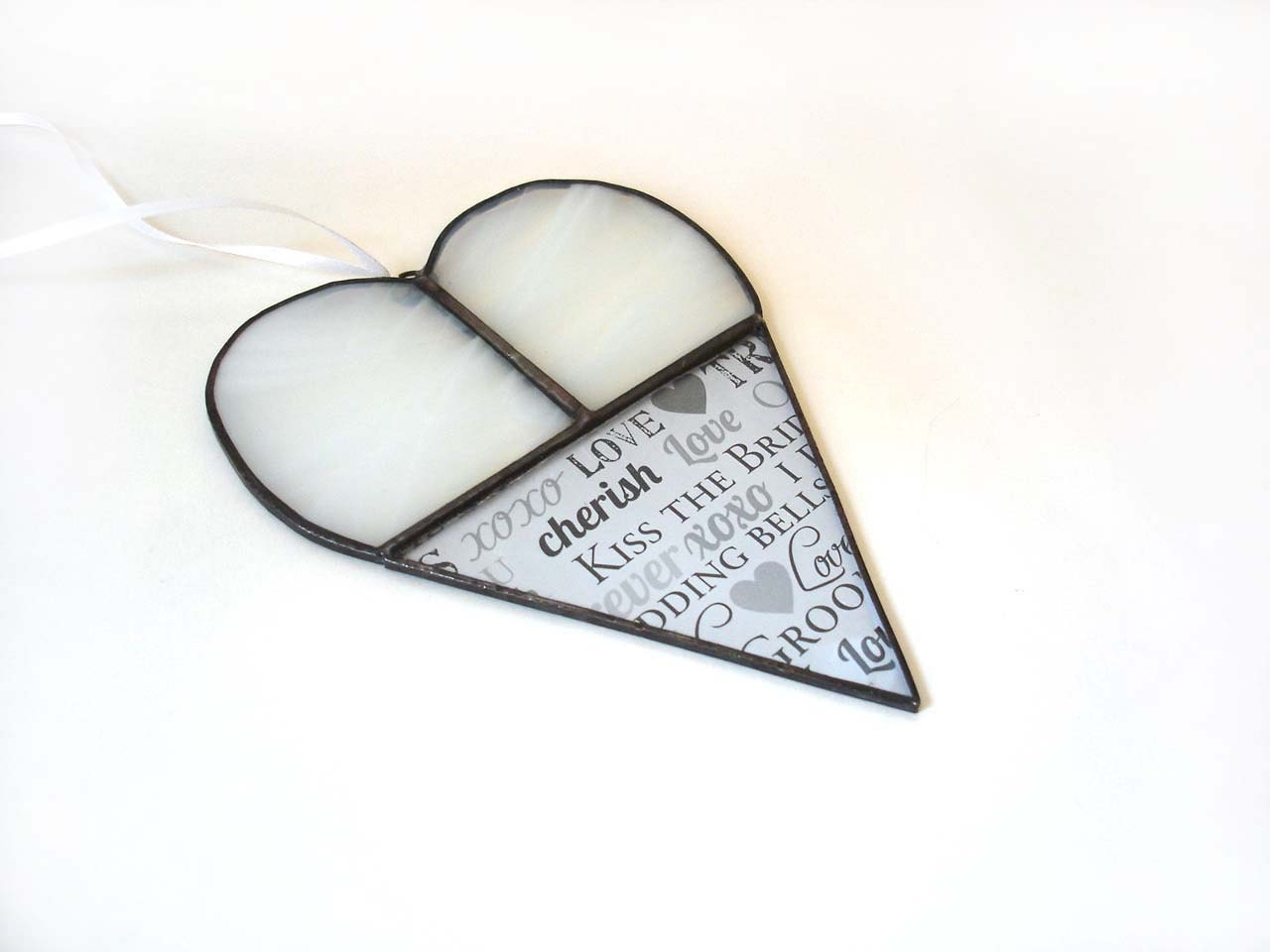 Love suncatcher wedding heart stained glass suncatcher, black and white wedding decor, spring
