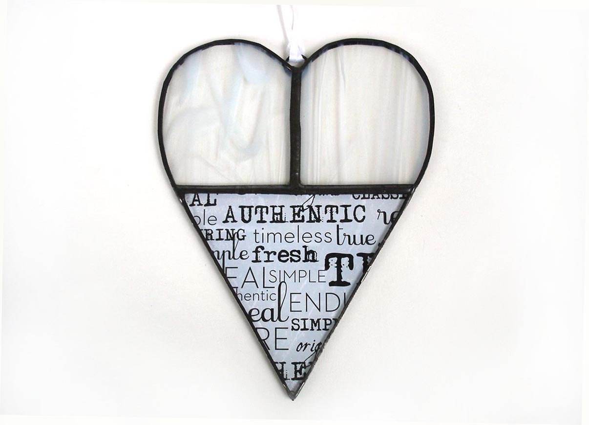 Love heart white and black, stained glass suncatcher typography, authentic timeless true