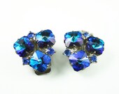 Vintage Watermelon Rivoli Cobalt Blue Rhinestone Earrings