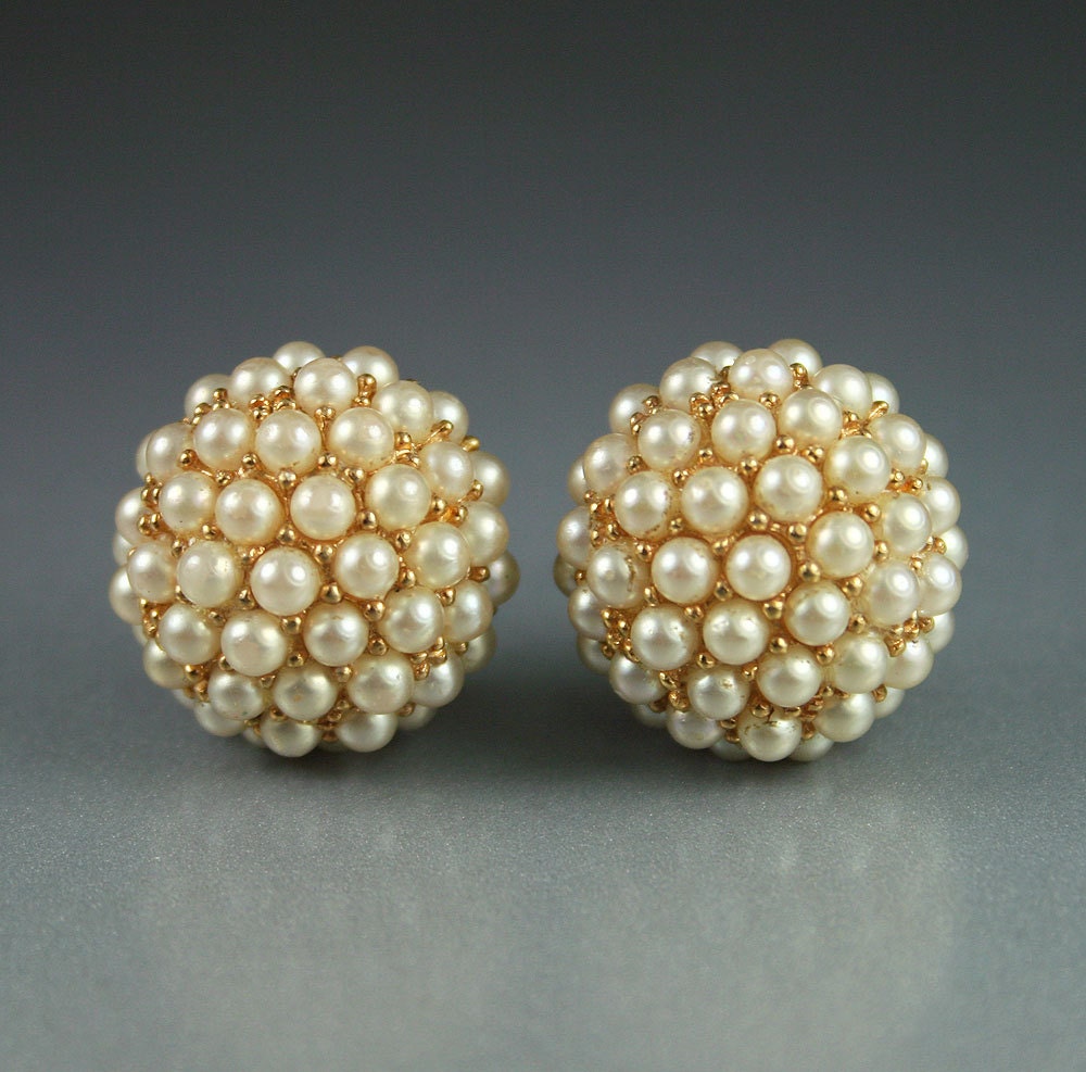 Vintage Jomaz Joseph Mazer Faux Pearl Button Earrings
