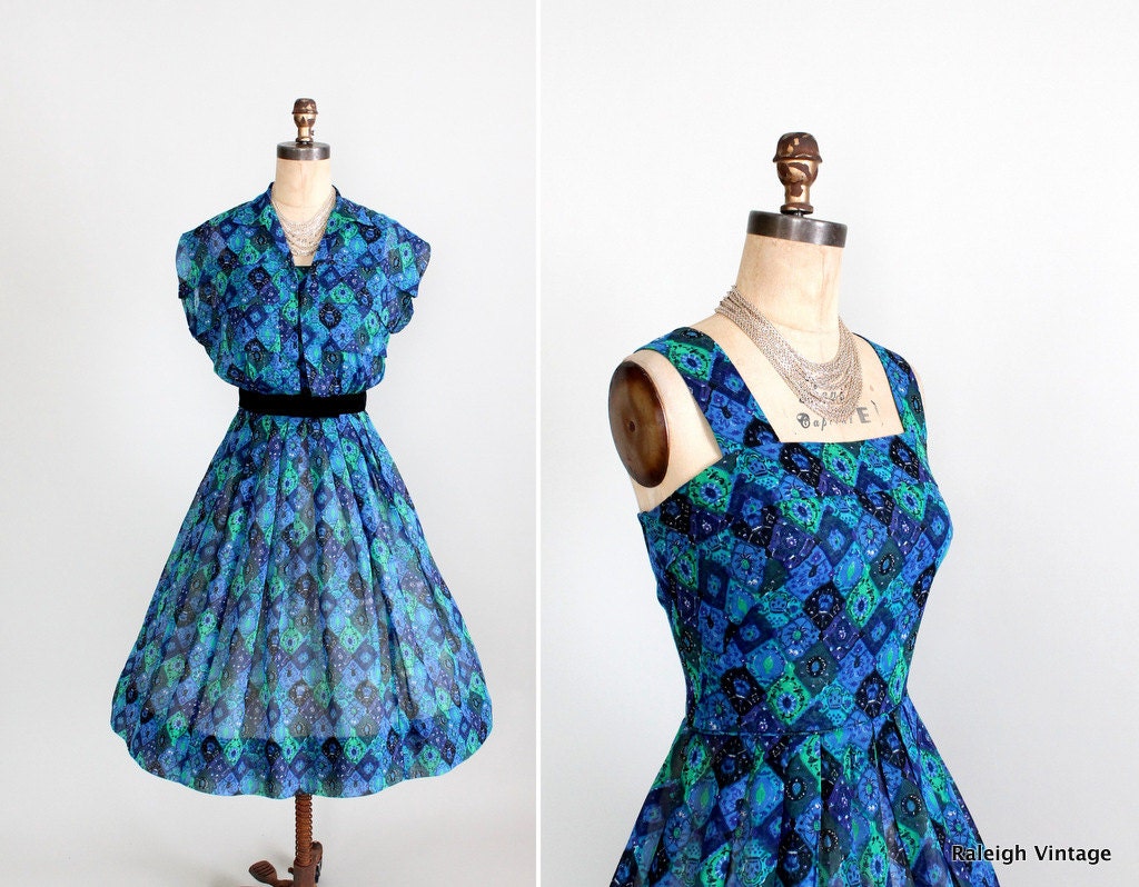 Vintage 1960s Dress : 50s 60s Cotton Sundress and Jacket