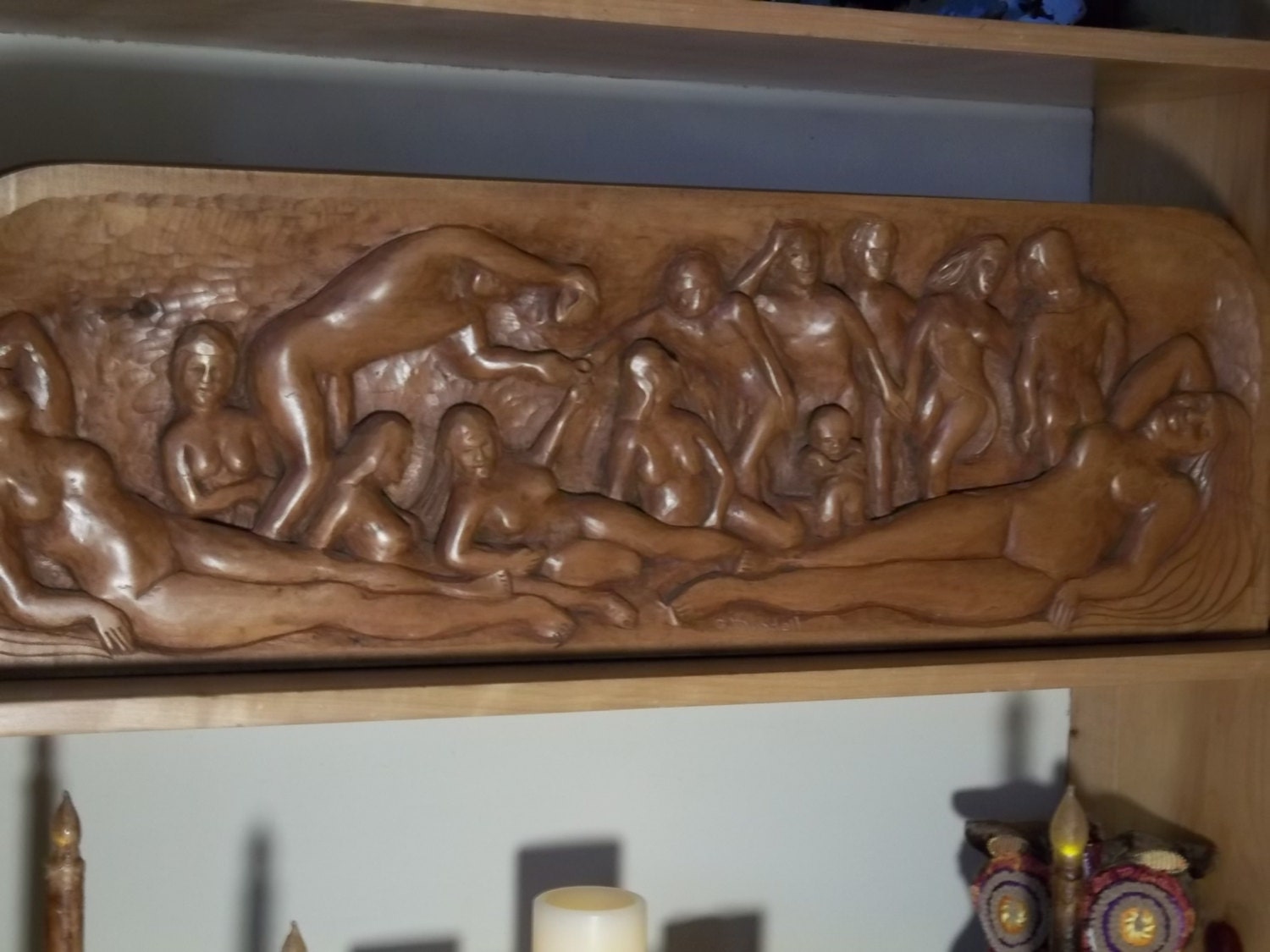 THE PARTY (hard maple) Hand carved relief by G. Mundell 1990