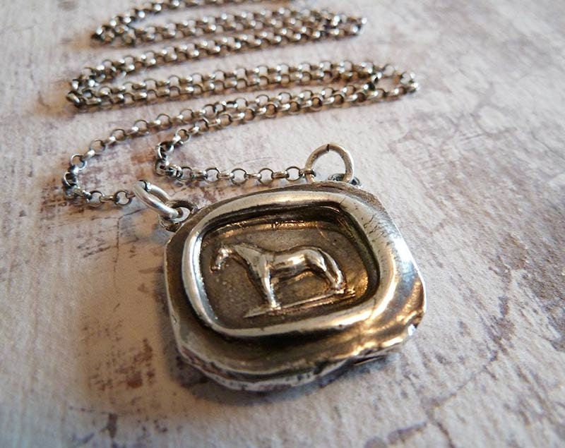 Horse Necklace. Wax Seal Fine Silver Pendant. Sterling Silver Chain. Equestrian Jewelry. Equestrian Necklace