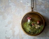 Better Gnomes and Gardens. Woodland Moss Terrarium Brass Locket Necklace