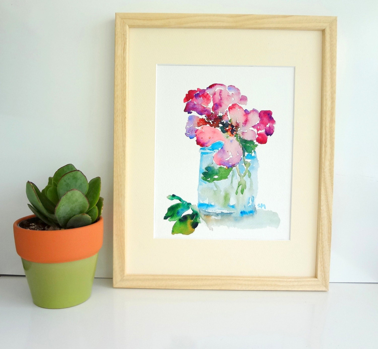Purple Roses in Jar 2 Watercolor, Print 8x10, Watercolor Flowers