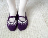 Women socks, Handmade Slippers, Turkish Knitted Slippers, Authentic footwear, Stylish foot wear, Aubergine Purple Slippers