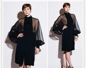SALE GEOFFREY BEENE Boutique Vintage 1970s Nude Illusion Bell Sleeve Dress