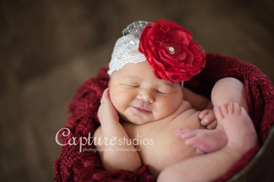 red fancy couture flower headband
