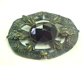 Beautiful Edwardian Antique Ladies Costume Stamped Brass Old Brooch Pin