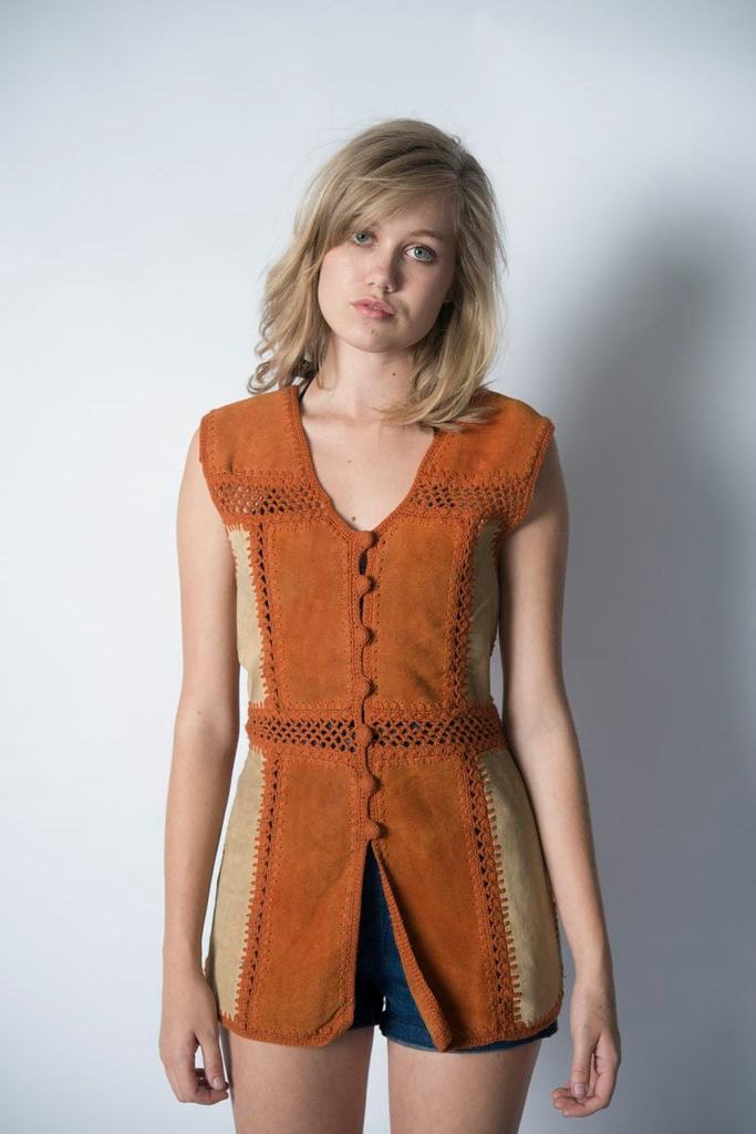1970s suede and crochet vest