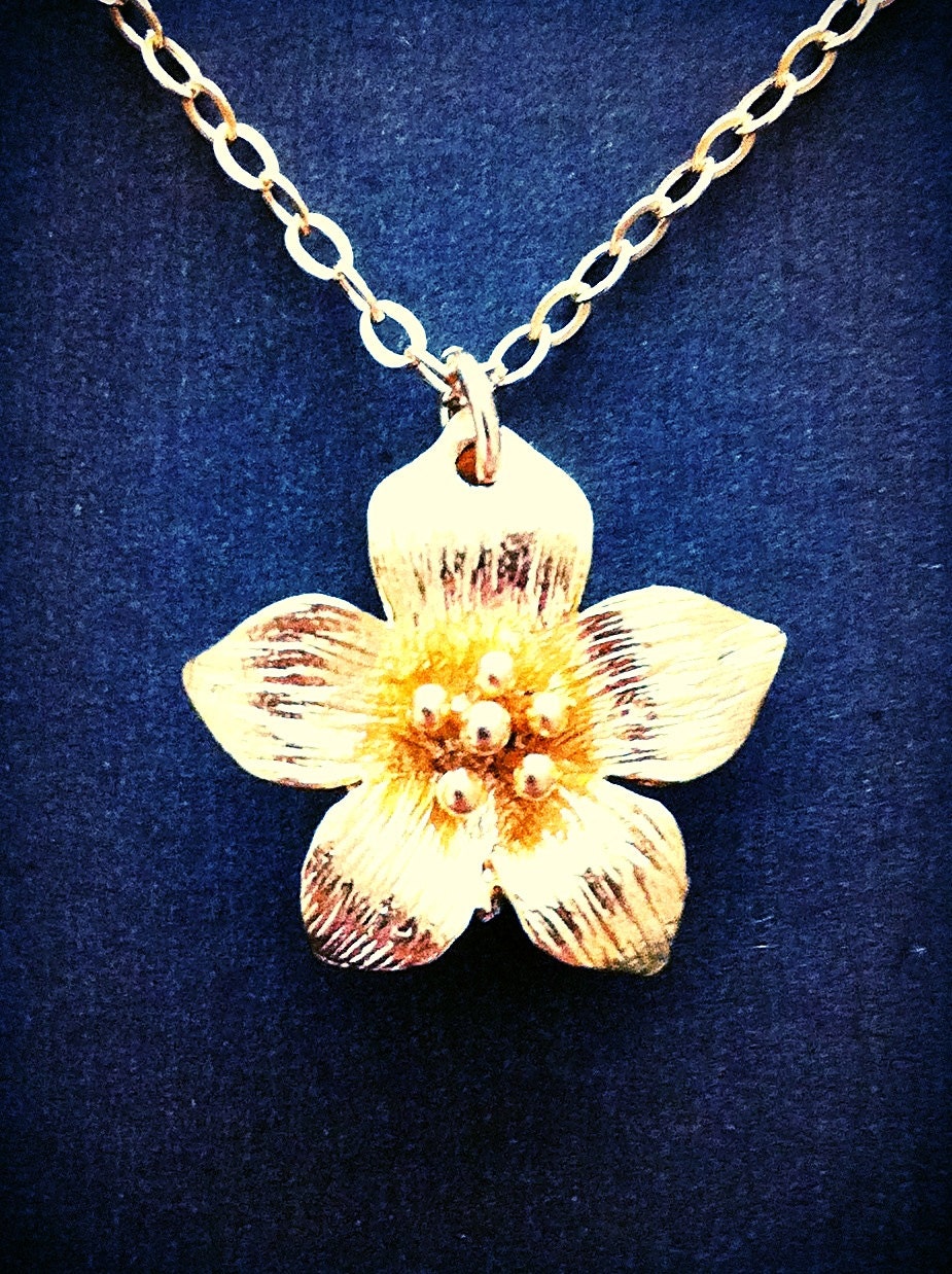 Gold Poppy Flower Necklace, Bridesmaids Jewelry