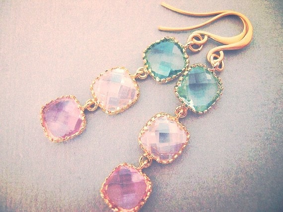 Pastel Color Block Earrings, Bridesmaids Jewelry, Bridal Jewelry