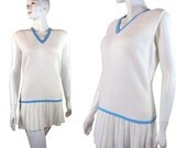 Sweetest White and Baby Blue Vintage 1960s Knit Tennis Mini Dress