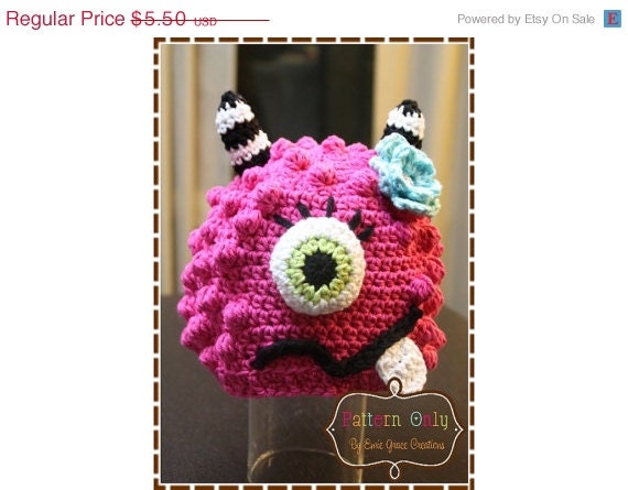 ON SALE Monster Hat Crochet Pattern - BRONSTER & Missy - 104