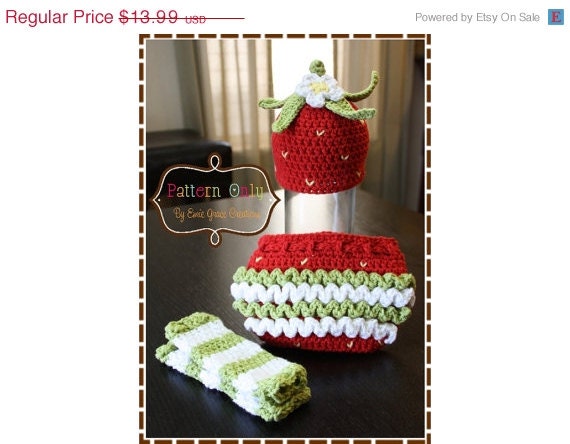 ON SALE Hat, Diaper Cover and Leg Warmers Pattern SET - Sweet Strawberry - 217, 714, 703