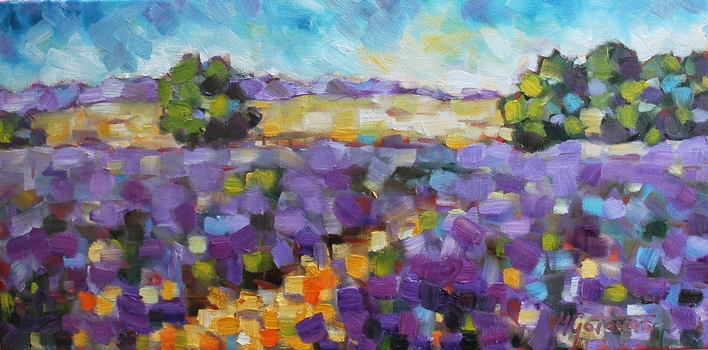 Original Oil Painting- Lavender Field- Modern Contemporary 10x20